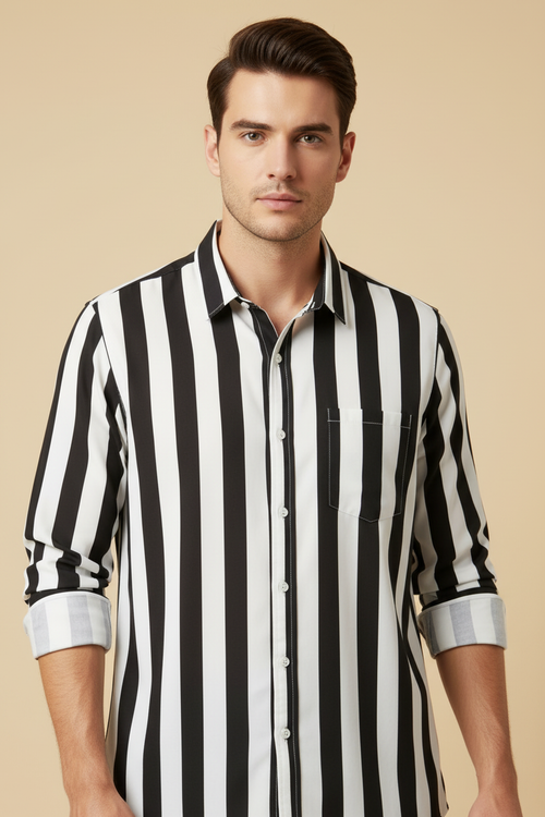 Close-up of black and white striped shirt